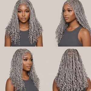 Grey Braided wig with Curly Hair